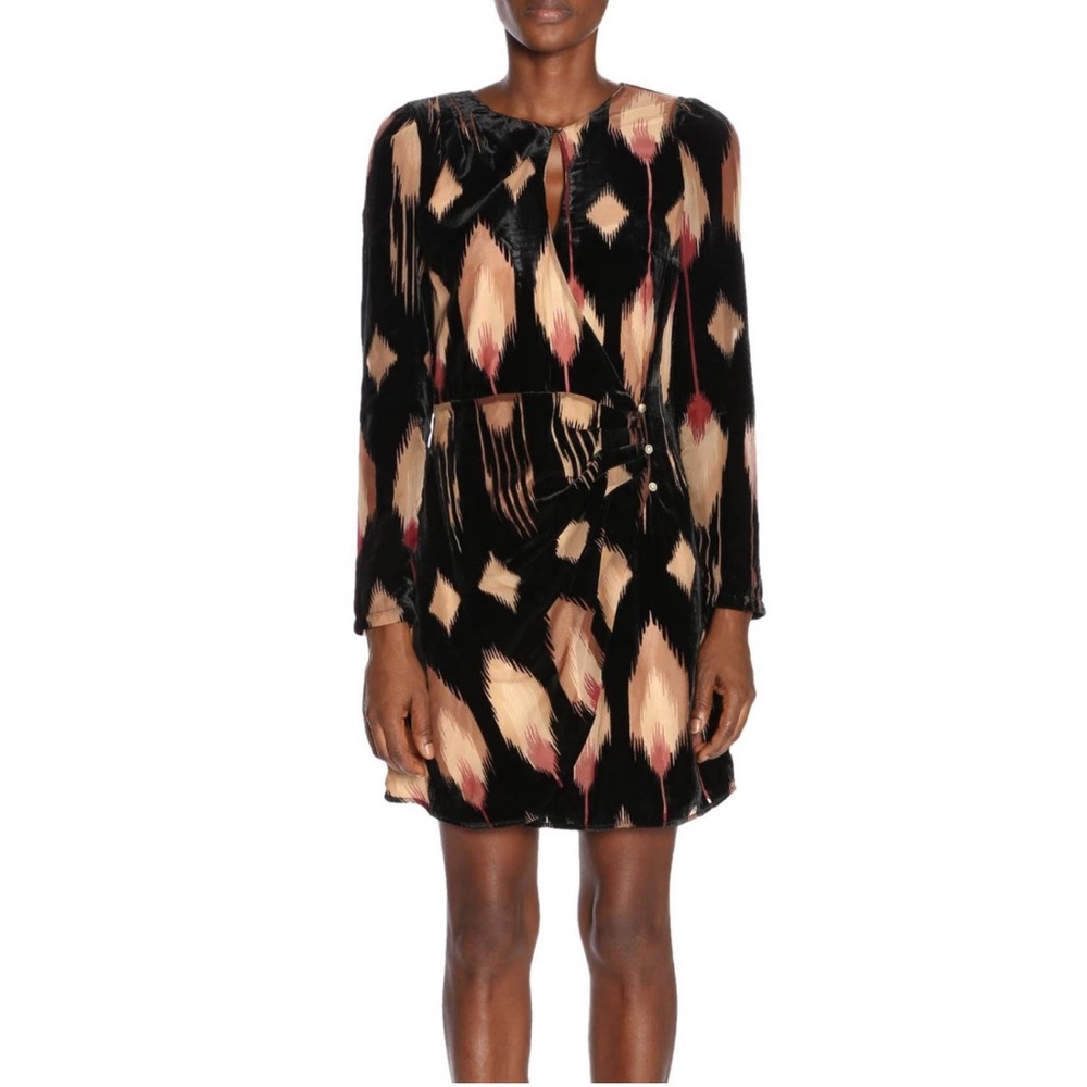 Pinko Velvet Flocked Abstract Mini Wrap Dress EUC